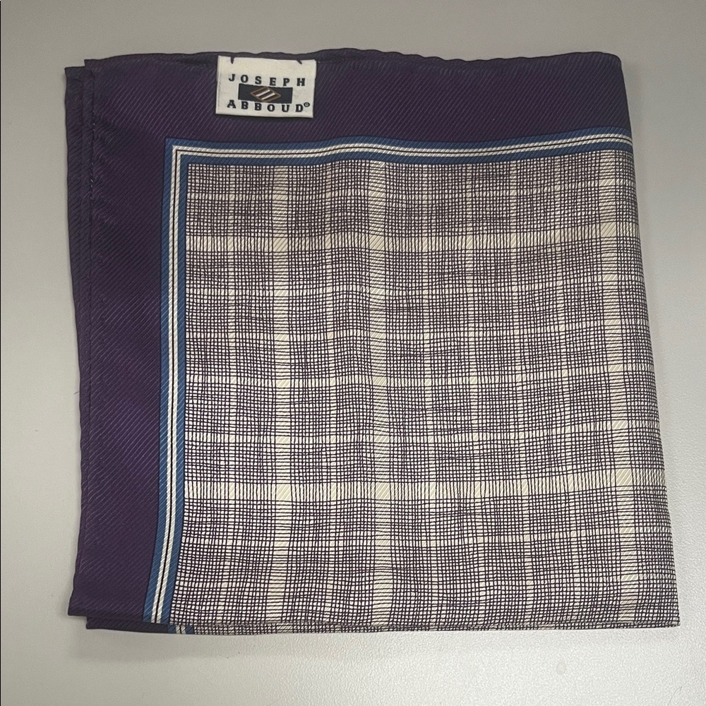 Joseph Abboud Purple and Cream Silk Pocket Square
